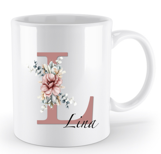 Tasse personalisiert mit Buchstabe, Namen, Wunschtext - Schollys