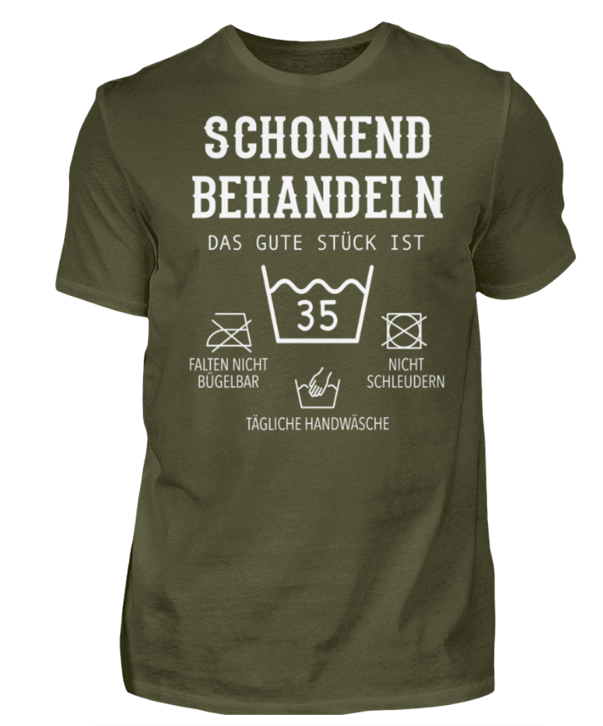 Geburtstags T-Shirt „Schonend behandeln, das gute Stück ist schon …“ – Personalisierbar mit Alter