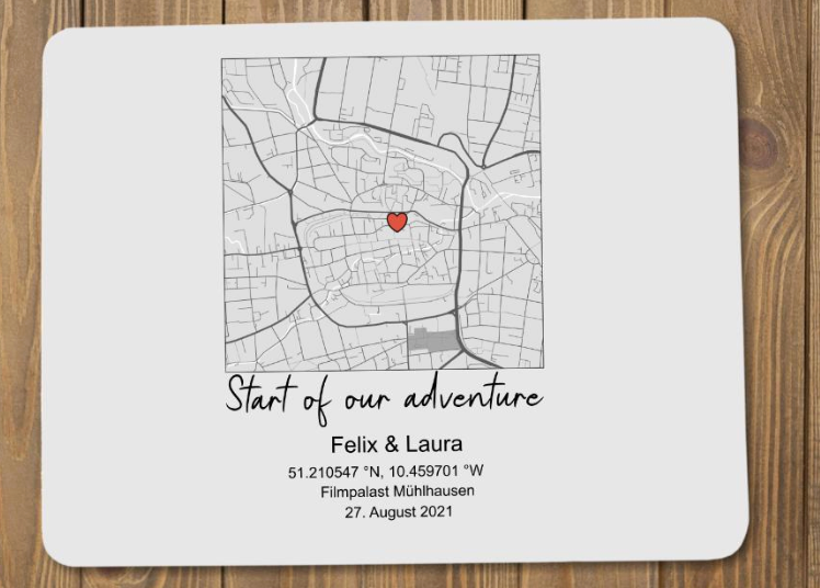 Personalisiertes Mauspad mit Karte und Koordinaten| Schollys