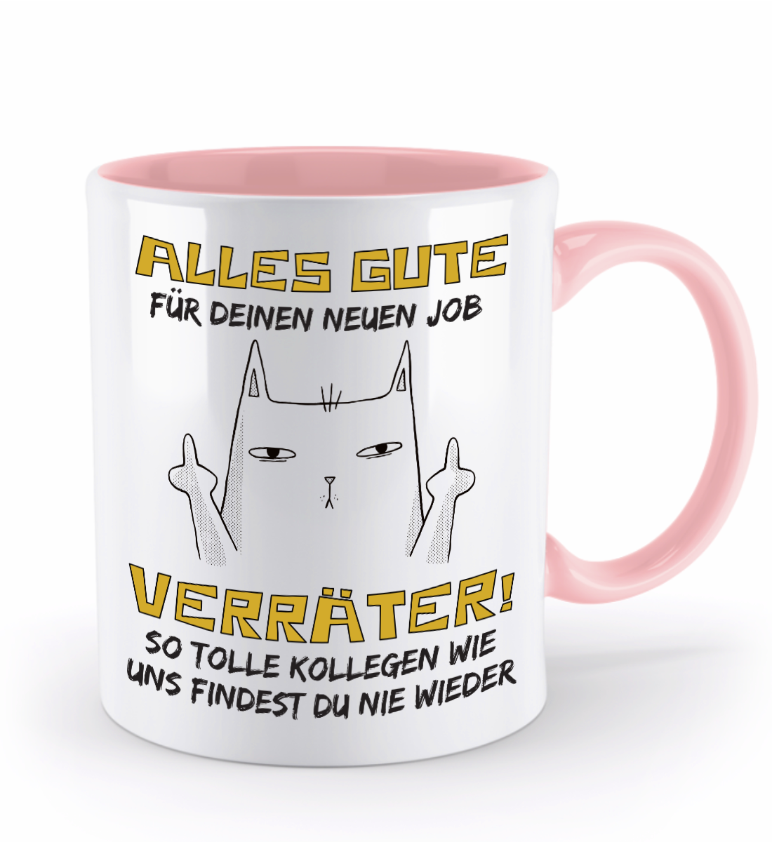 Tasse zum Jobwechsel – Frecher Spruch: „Viel Glück im neuen Job, du Verräter“ (Katze)