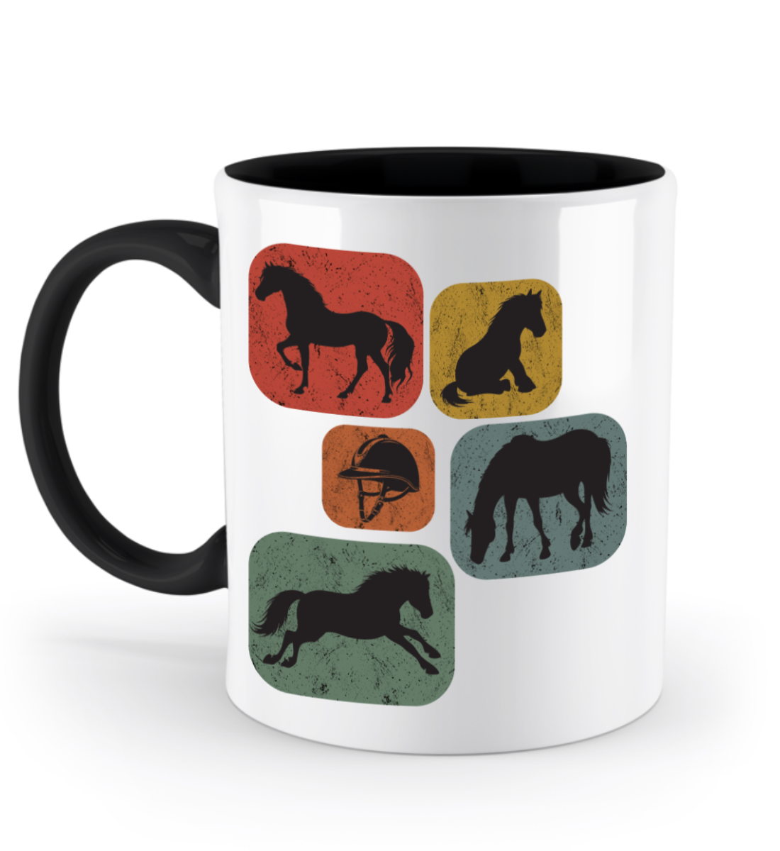 Tasse Retro Pferde Quadrate Design – Reitgeschenk mit Pferdeabbildungen in verschiedenen Posen | Schollys - Schollys