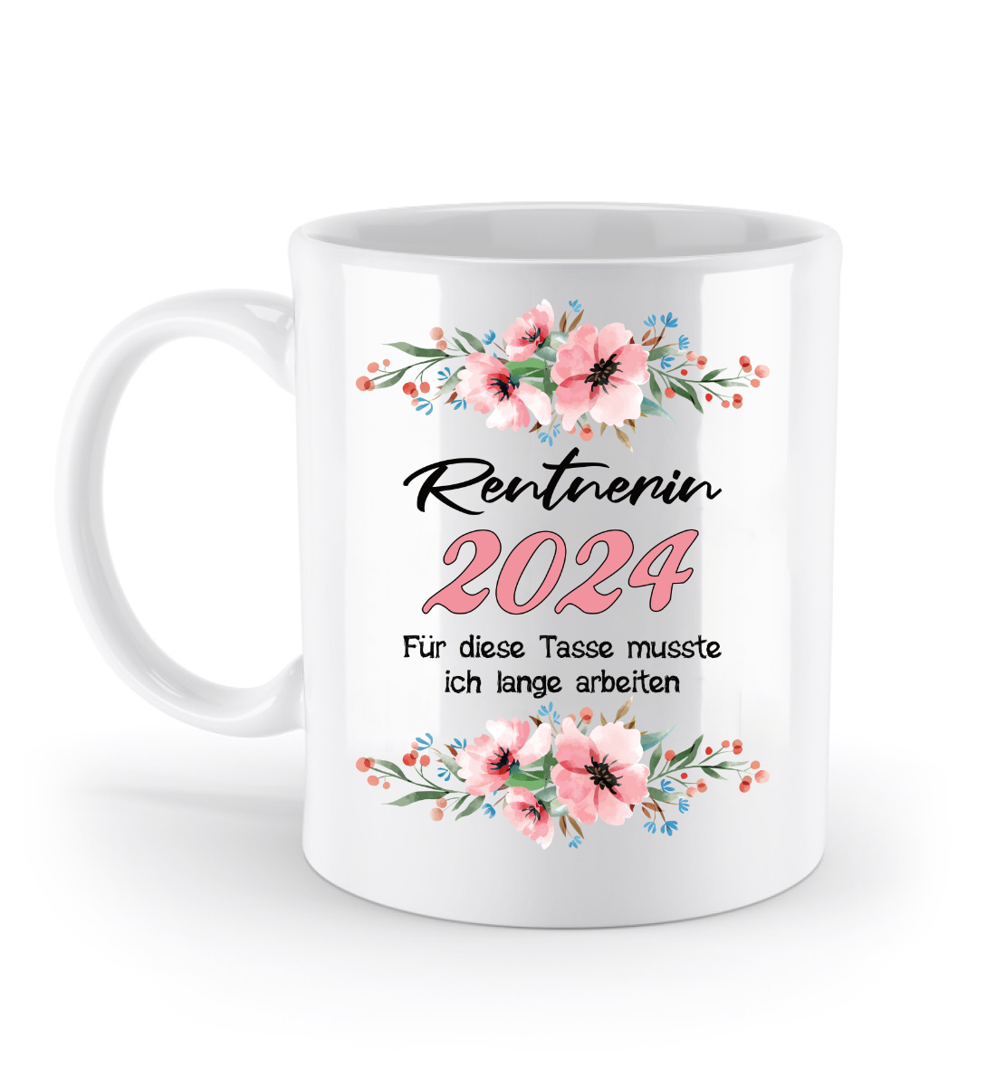 Tasse Rentnerin - personalisiert mit Jahr oder Name - blumig
