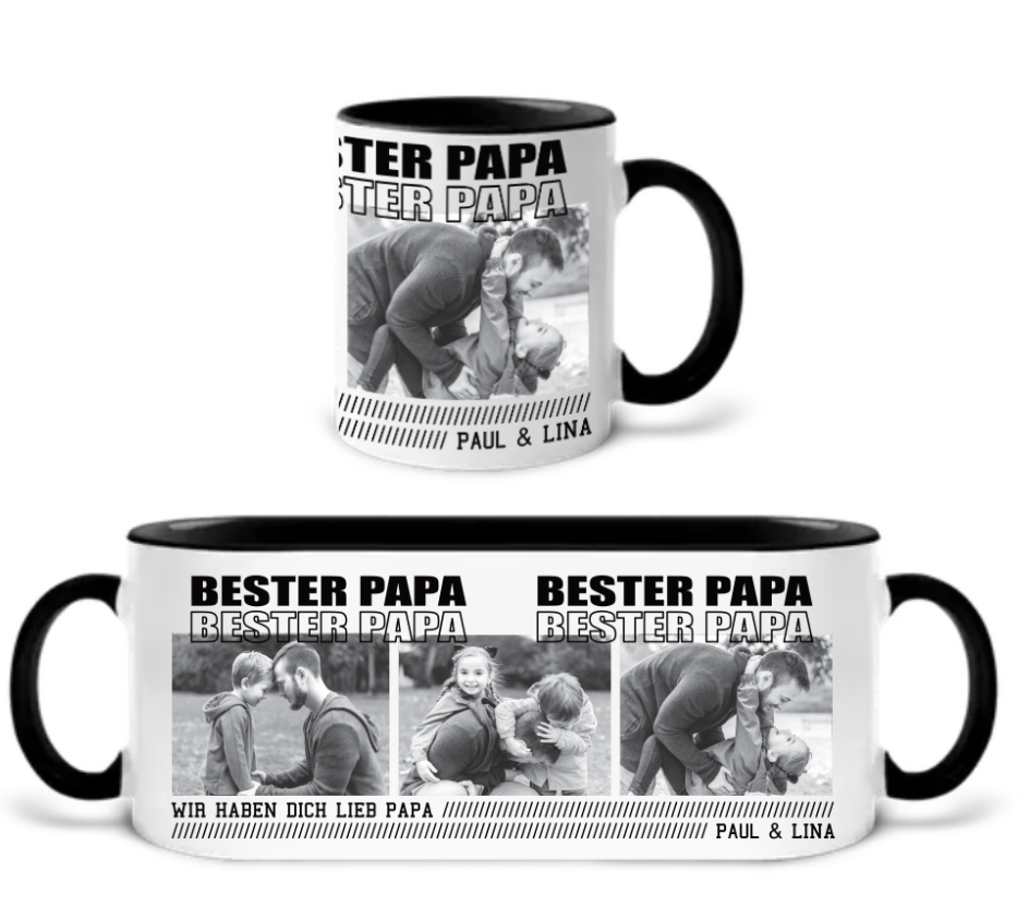 Personalisiertes Fotogeschenk – „Bester Papa“ Tasse mit Bildern und Wunschtext