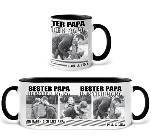 Personalisiertes Fotogeschenk – „Bester Papa“ Tasse mit Bildern und Wunschtext