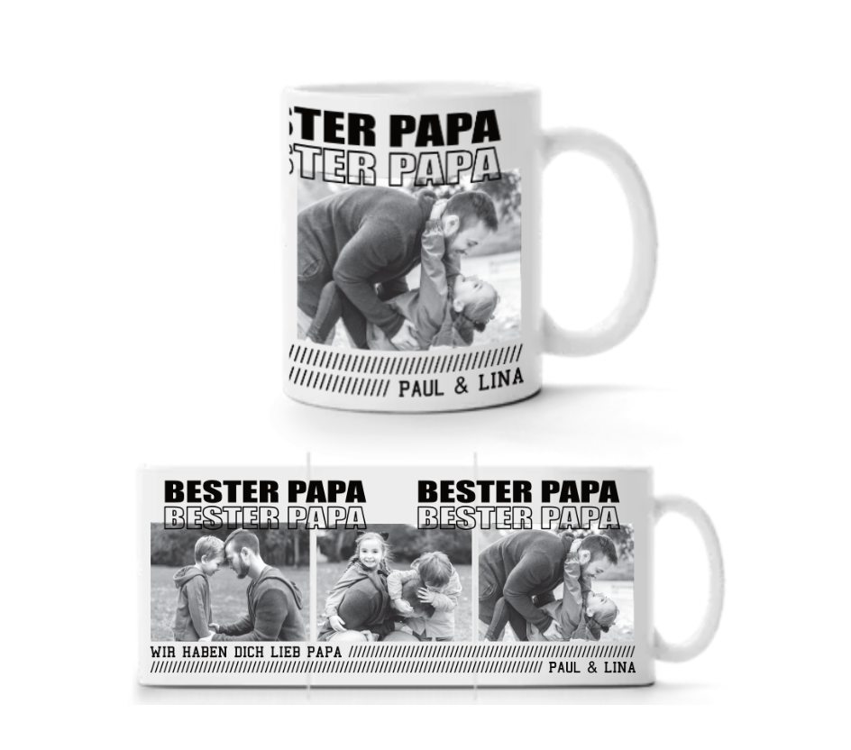 Personalisiertes Fotogeschenk – „Bester Papa“ Tasse mit Bildern und Wunschtext