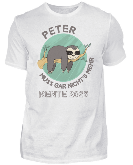 Herren T-Shirt Rente, Faultier - personalisiert mit Jahr & Name | Schollys