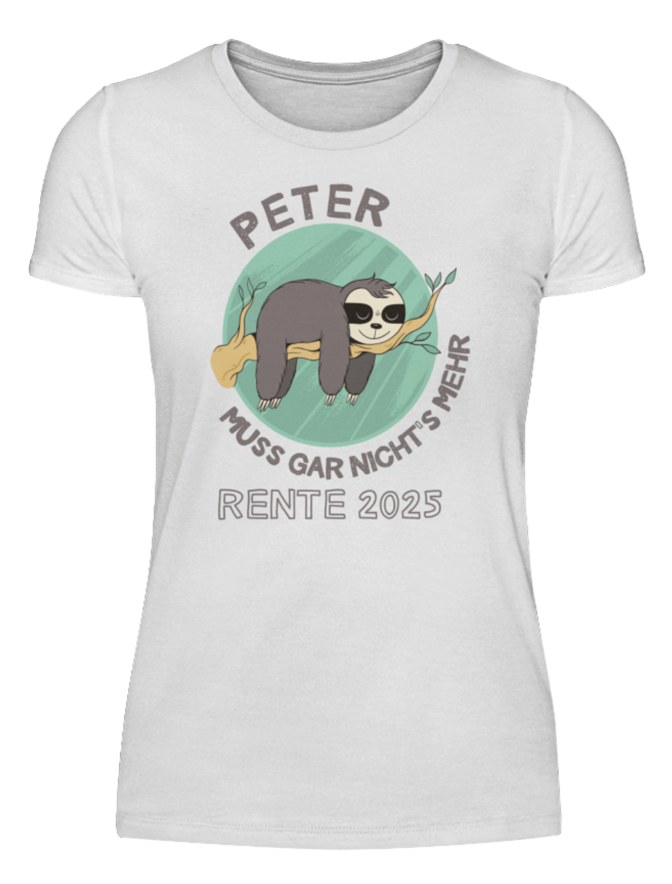 Damen T-Shirt Rente, Faultier - personalisiert mit Jahr & Name | Schollys