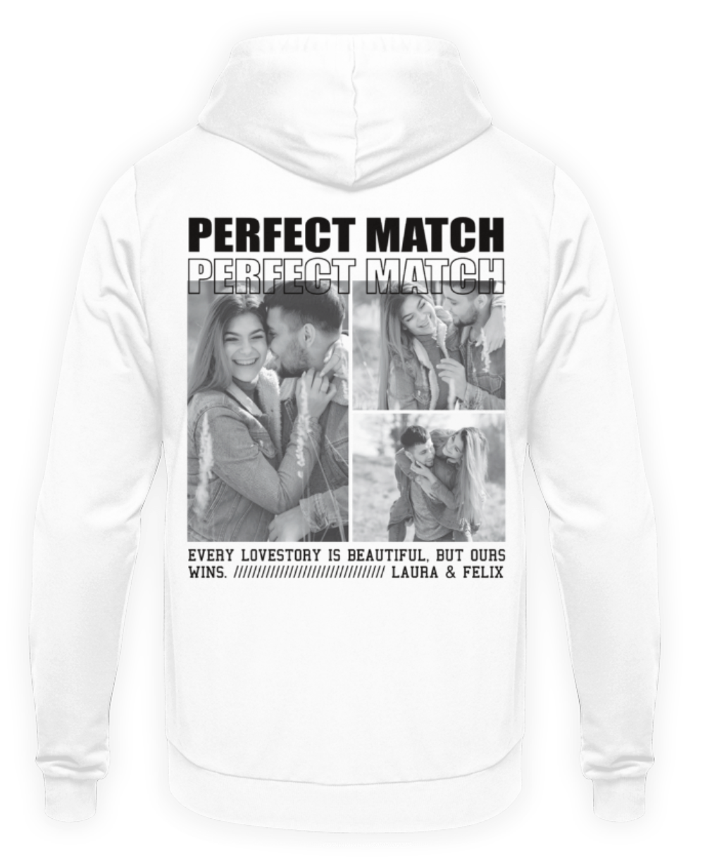 Valentinstag Partner Unisex Hoodie personalisiert - "Perfect Match" - Backprint | Schollys