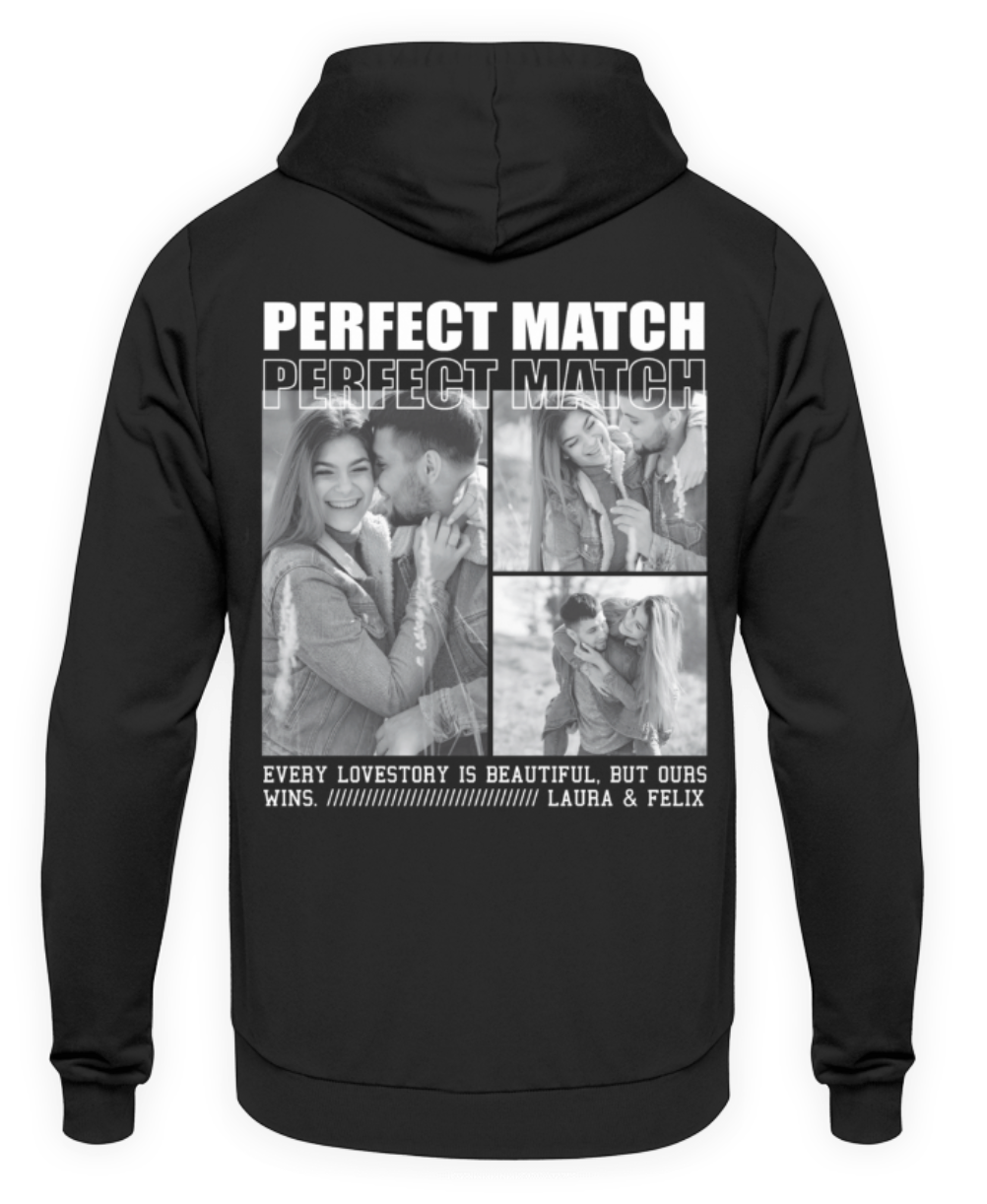 Valentinstag Partner Unisex Hoodie personalisiert - "Perfect Match" - Backprint | Schollys