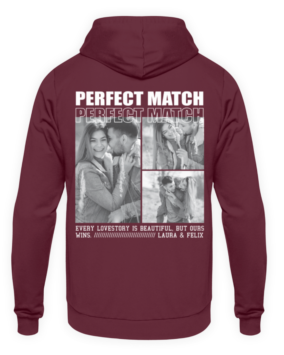Valentinstag Partner Unisex Hoodie personalisiert - "Perfect Match" - Backprint | Schollys