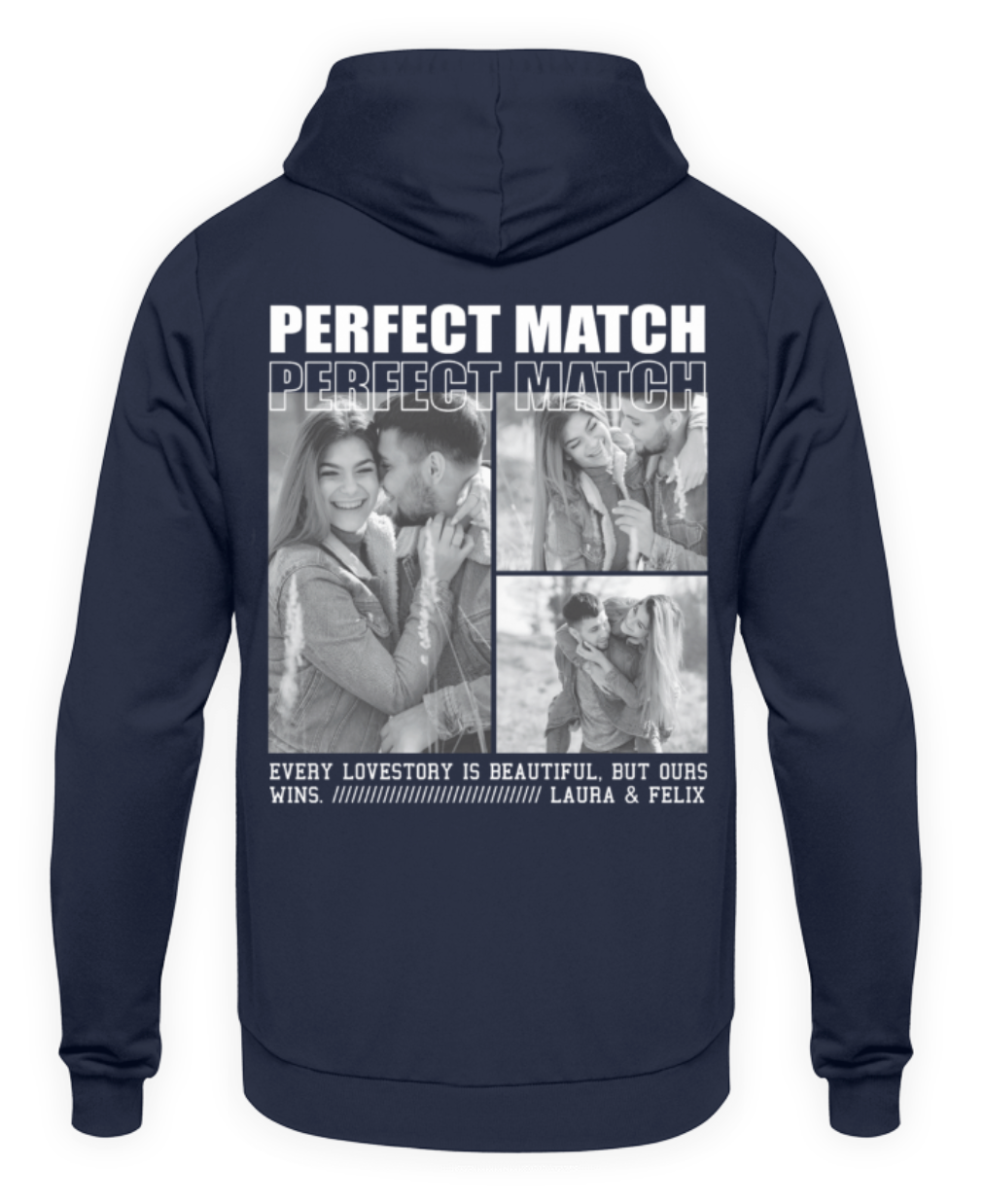 Valentinstag Partner Unisex Hoodie personalisiert - "Perfect Match" - Backprint | Schollys