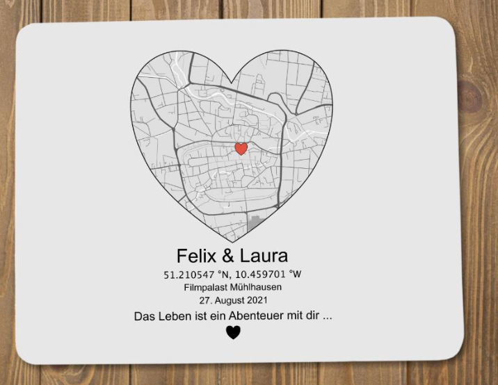 Personalisiertes Mauspad mit Karte und Koordinaten| Schollys