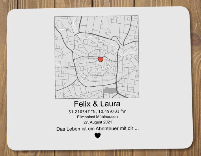 Personalisiertes Mauspad mit Karte und Koordinaten| Schollys