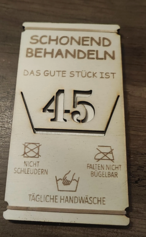 Geldgeschenk Karte aus Holz "Schonend behandeln..."  - Geldkarte, Geburtstagskarte | Schollys