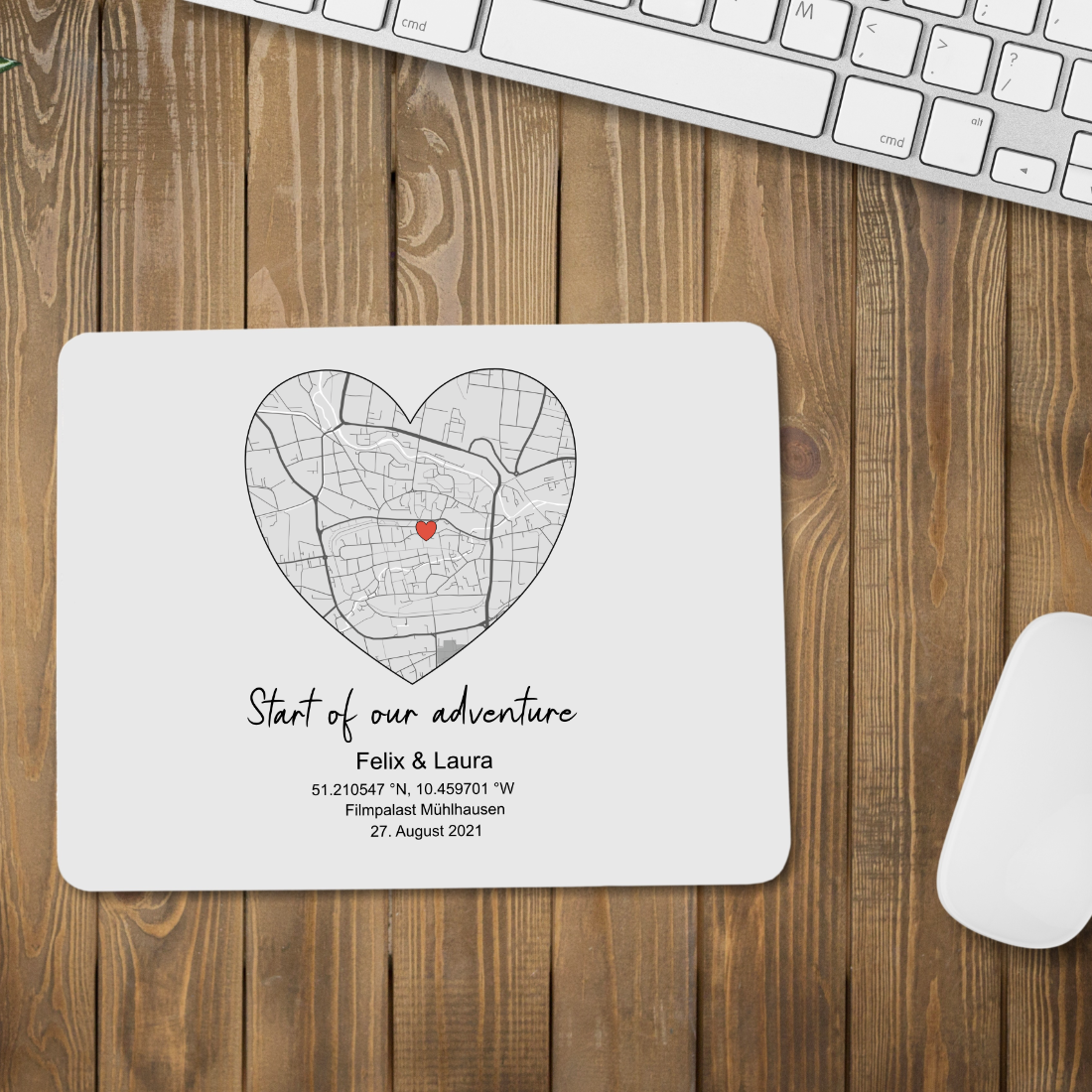 Personalisiertes Mauspad mit Karte und Koordinaten| Schollys