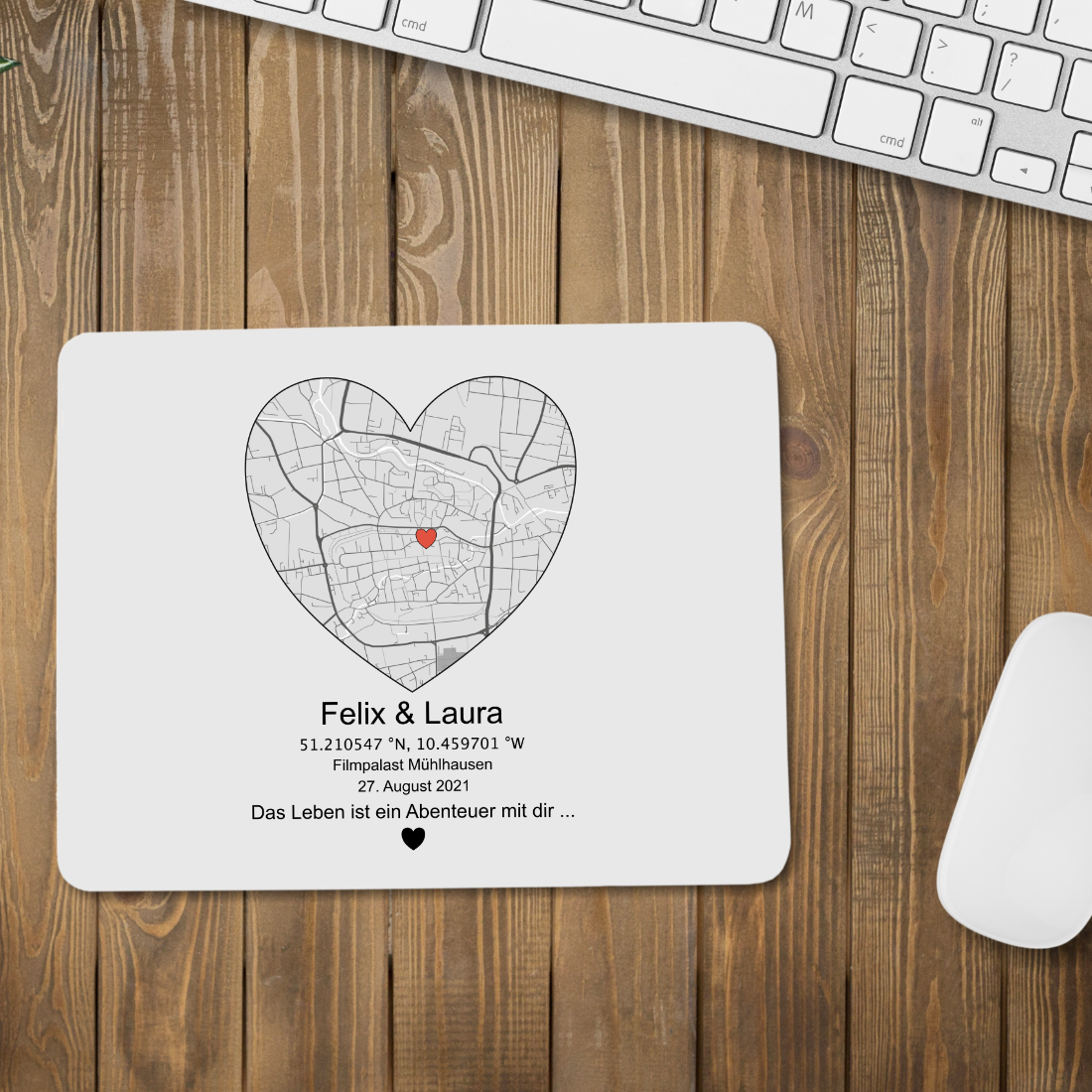 Personalisiertes Mauspad mit Karte und Koordinaten| Schollys