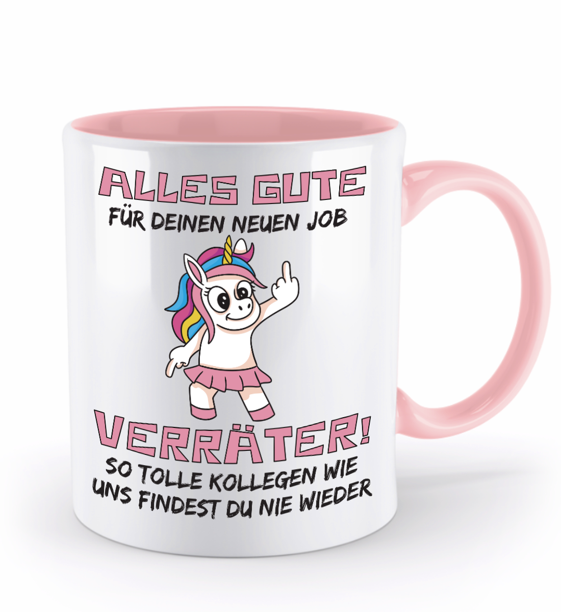 Tasse zum Jobwechsel – Frecher Spruch: „Viel Glück im neuen Job, du Verräter“ (Einhorn)