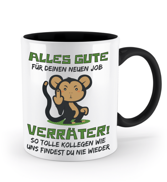 Tasse zum Jobwechsel – Frecher Spruch: „Viel Glück im neuen Job, du Verräter“ (Affe)