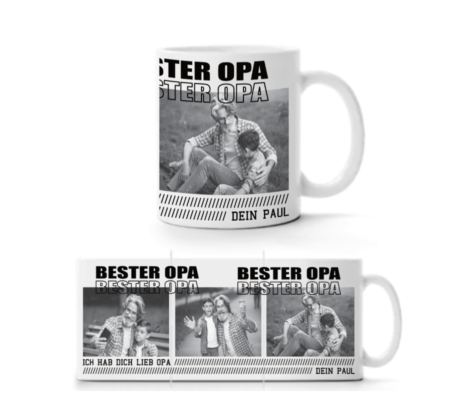 Personalisiertes Fotogeschenk – „Bester Opa“ Tasse mit Bildern und Wunschtext