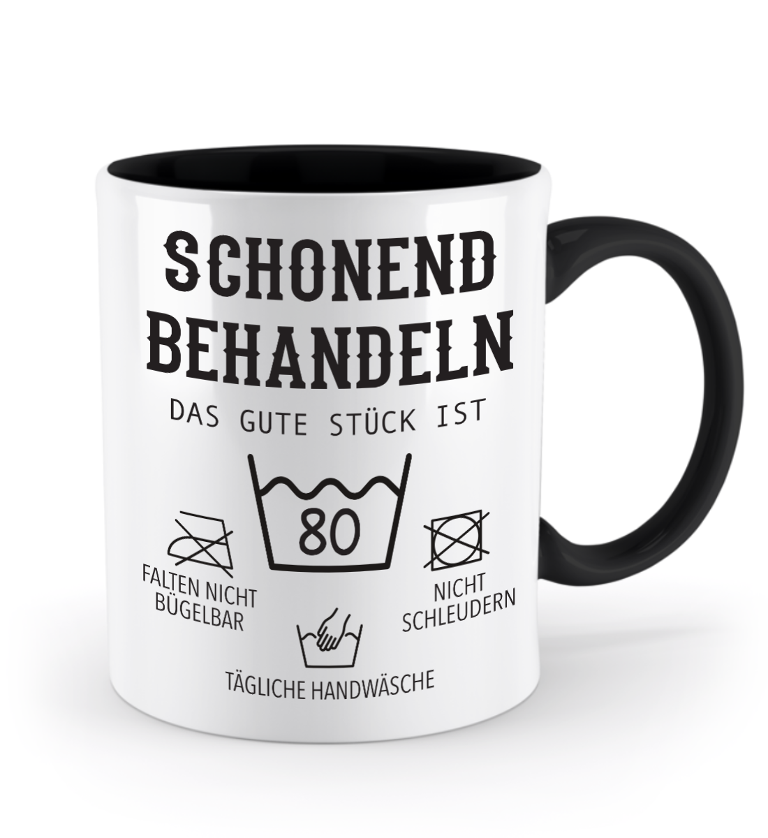 Geburtstagstasse mit Spruch – „Schonend behandeln, das gute Stück ist [Alter]“