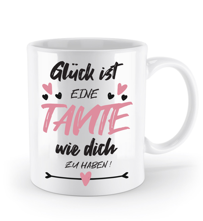 Tasse mit Spruch - "Glück ist eine Tante wie dich zu haben!" - Geschenktasse, Geschenkidee, Fototasse - Schollys