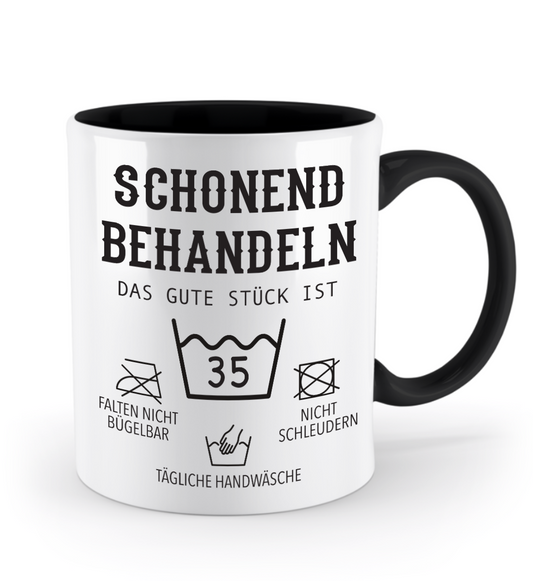 Geburtstagstasse mit Spruch – „Schonend behandeln, das gute Stück ist [Alter]“
