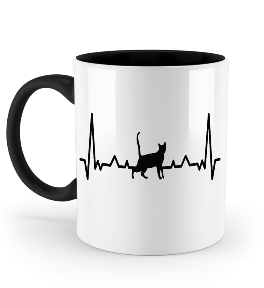 Tasse mit Herzschlag und Katze – personalisierbar mit Namen für Katzenliebhaber | Schollys - Schollys