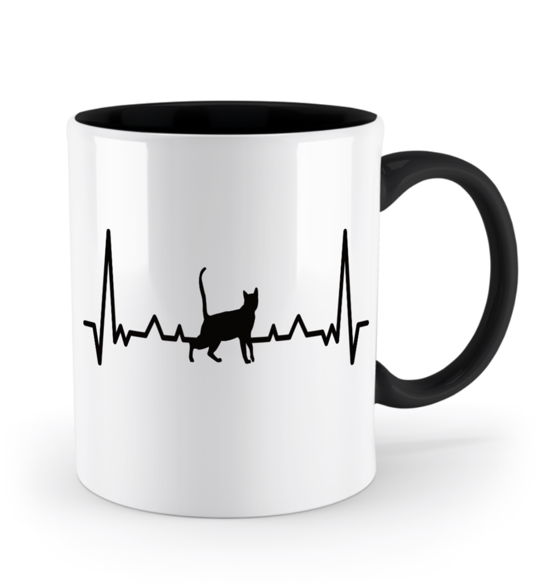 Tasse mit Herzschlag und Katze – personalisierbar mit Namen für Katzenliebhaber | Schollys - Schollys