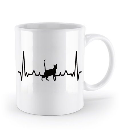 Tasse mit Herzschlag und Katze – personalisierbar mit Namen für Katzenliebhaber | Schollys - Schollys