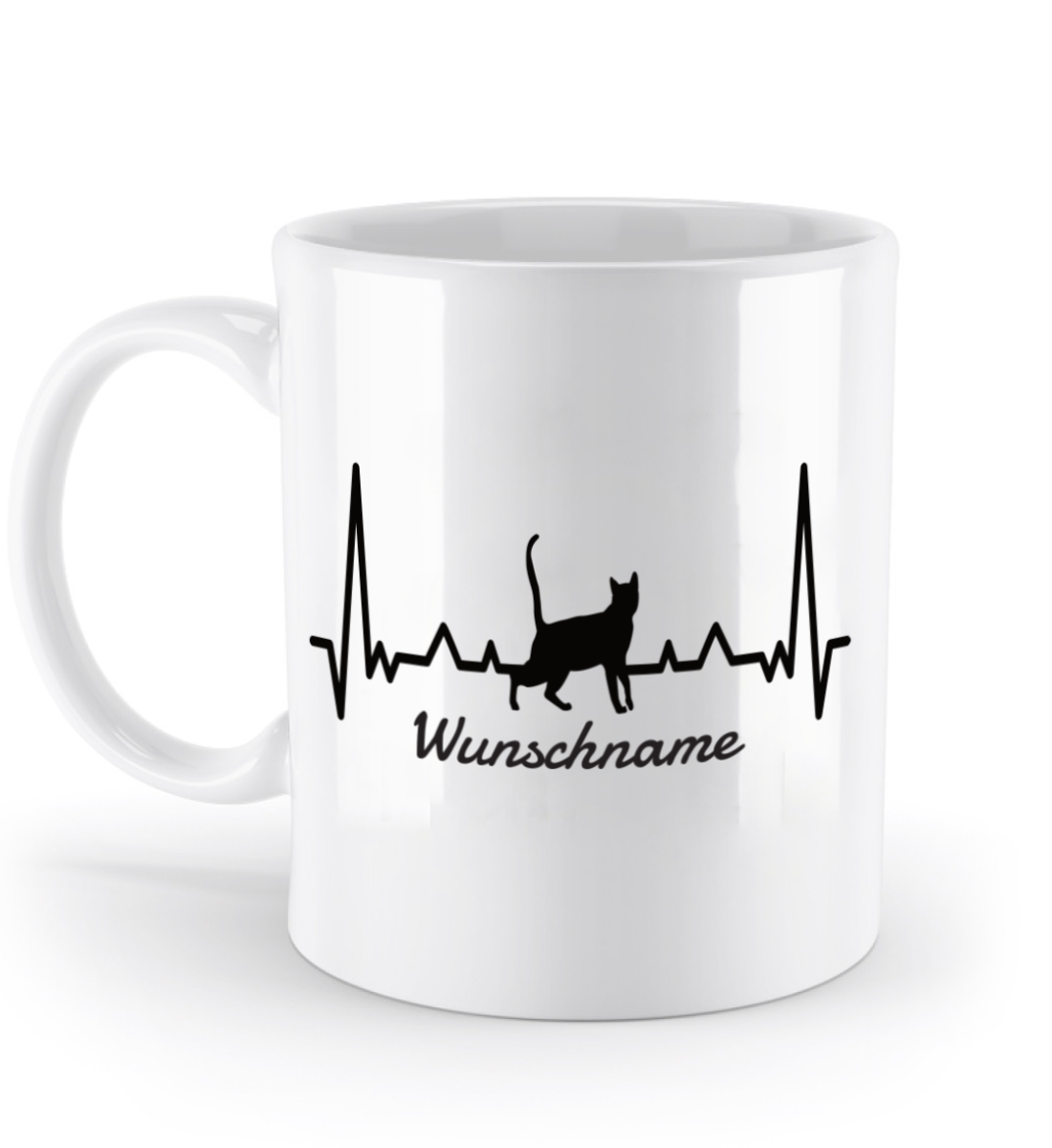 Tasse mit Herzschlag und Katze – personalisierbar mit Namen für Katzenliebhaber | Schollys - Schollys