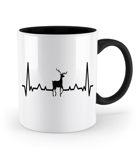 Tasse mit Herzschlag und Hirsch – personalisierbar mit Namen für Jäger und Naturliebhaber | Schollys - Schollys