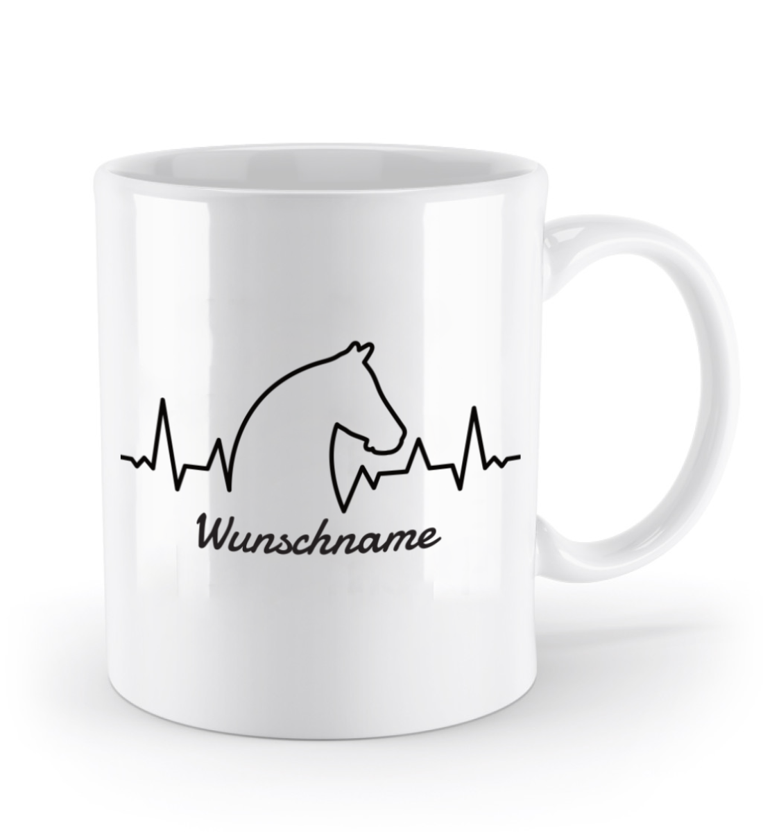 Tasse mit Herzschlag und Pferdekopf – personalisierbar mit Namen für Pferdeliebhaber | Schollys - Schollys