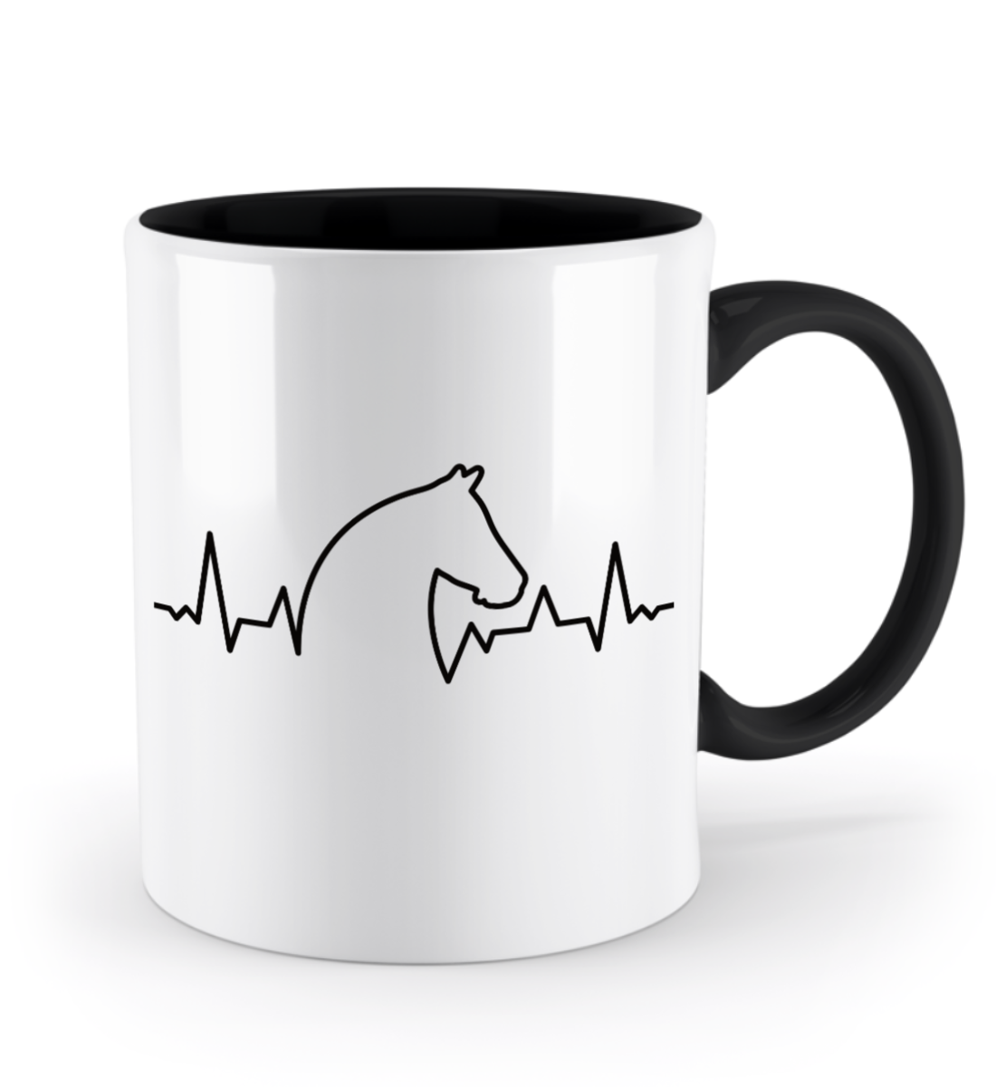 Tasse mit Herzschlag und Pferdekopf – personalisierbar mit Namen für Pferdeliebhaber | Schollys - Schollys