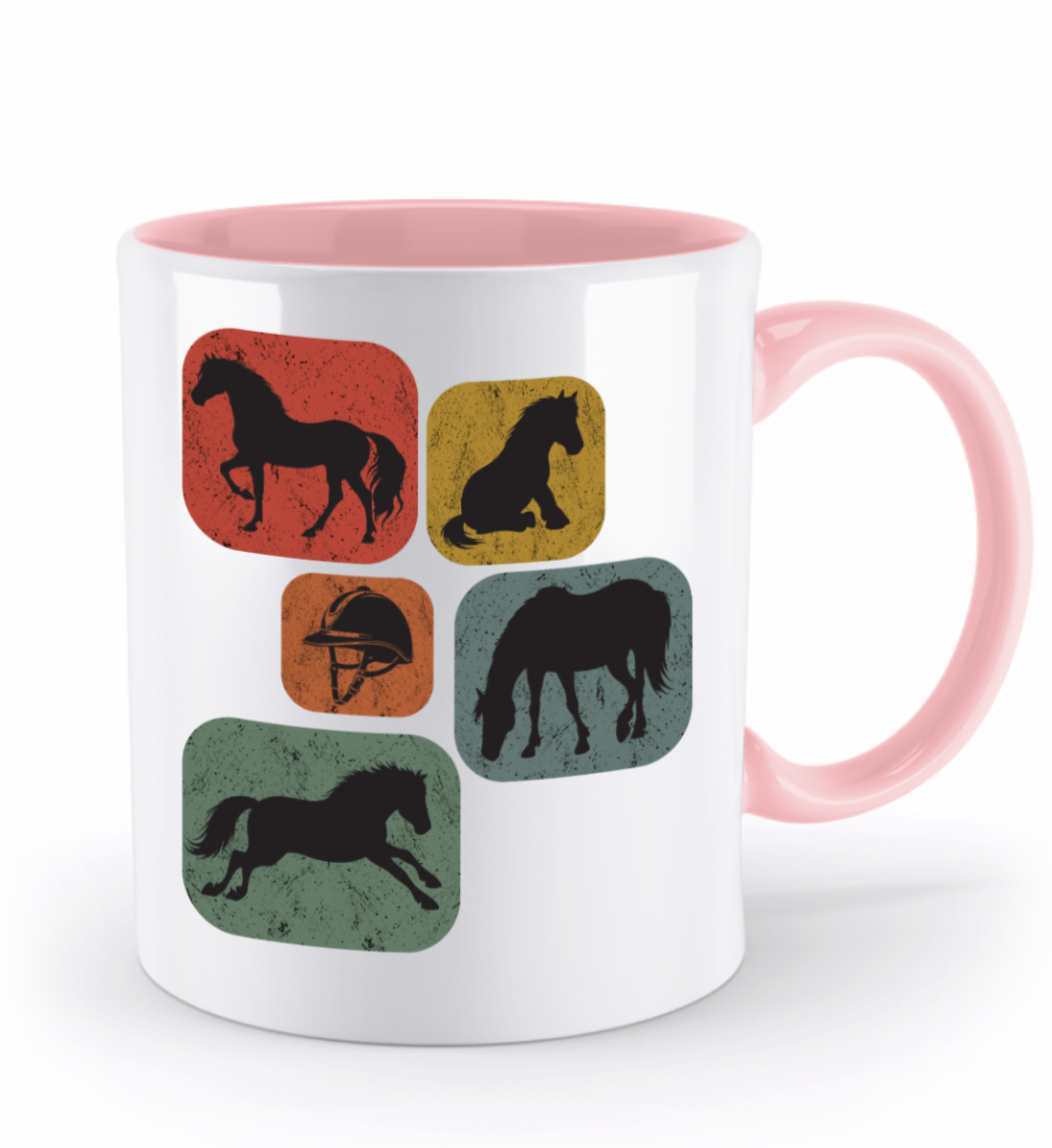 Tasse Retro Pferde Quadrate Design – Reitgeschenk mit Pferdeabbildungen in verschiedenen Posen | Schollys - Schollys