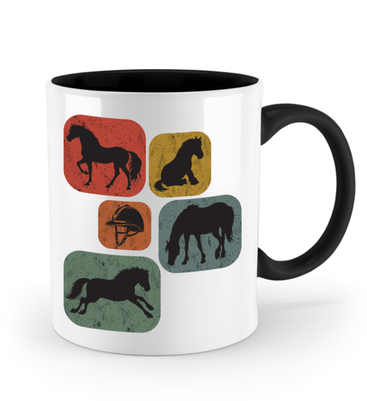 Tasse Retro Pferde Quadrate Design – Reitgeschenk mit Pferdeabbildungen in verschiedenen Posen | Schollys - Schollys