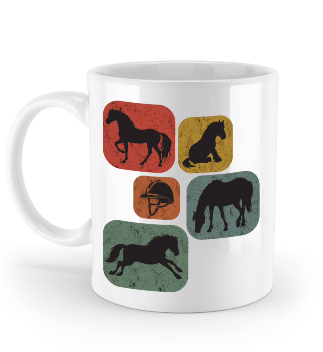 Tasse Retro Pferde Quadrate Design – Reitgeschenk mit Pferdeabbildungen in verschiedenen Posen | Schollys - Schollys