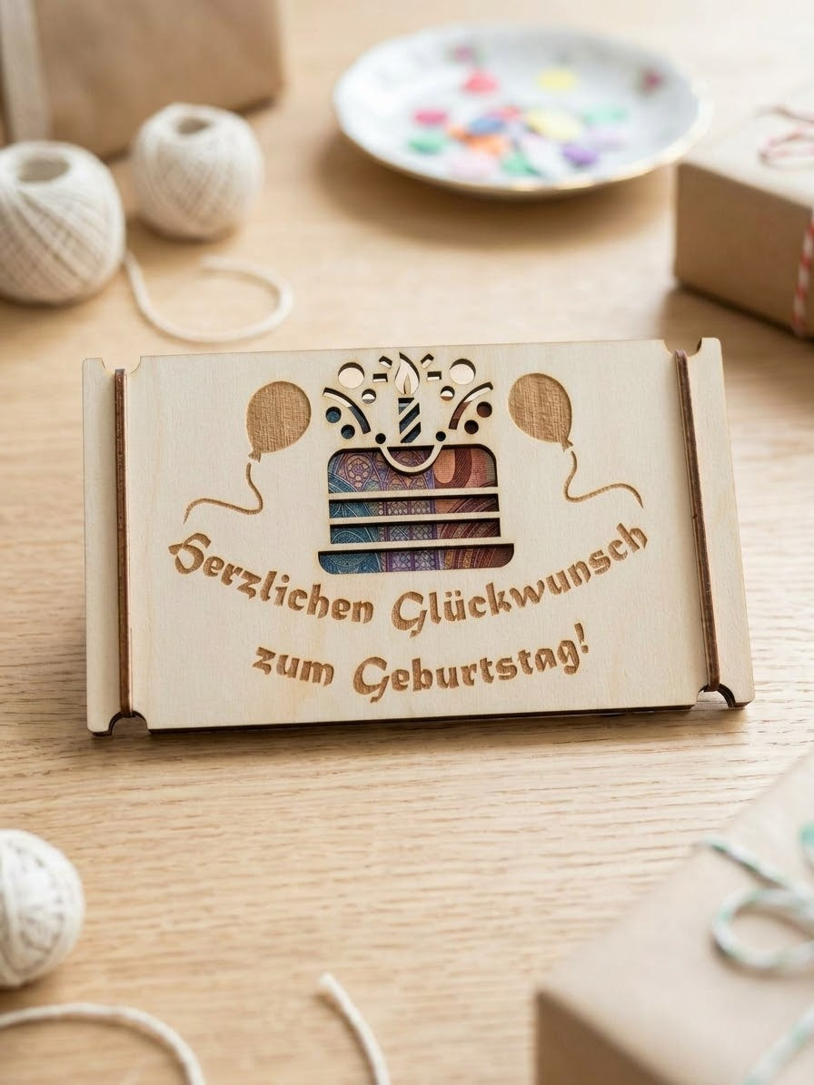 Holz-Geldkarte „Herzlichen Glückwunsch zum Geburtstag"| Schollys - Schollys