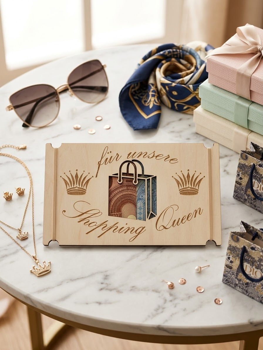 Holz-Geldkarte „Für unsere Shopping Queen" | Schollys - Schollys