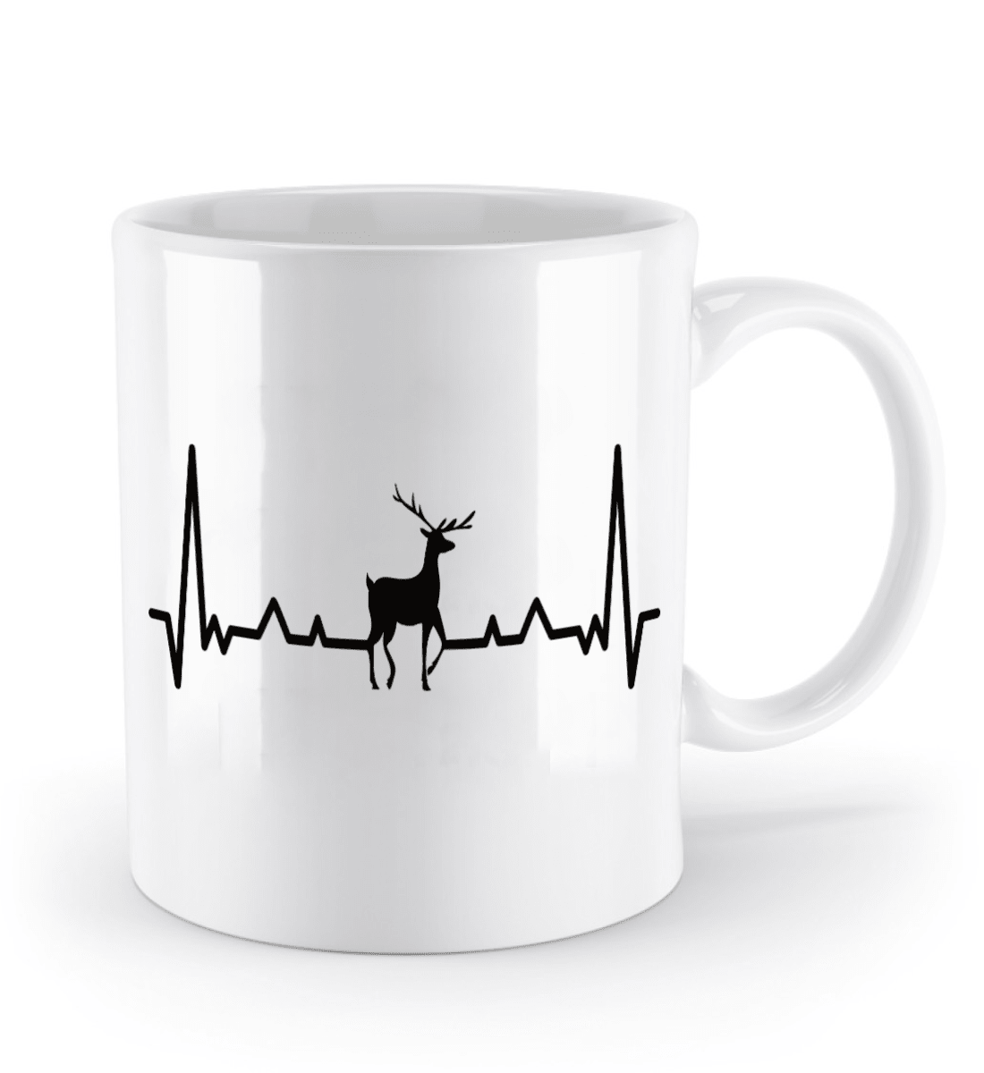 Tasse mit Herzschlag und Hirsch – personalisierbar mit Namen für Jäger und Naturliebhaber | Schollys - Schollys