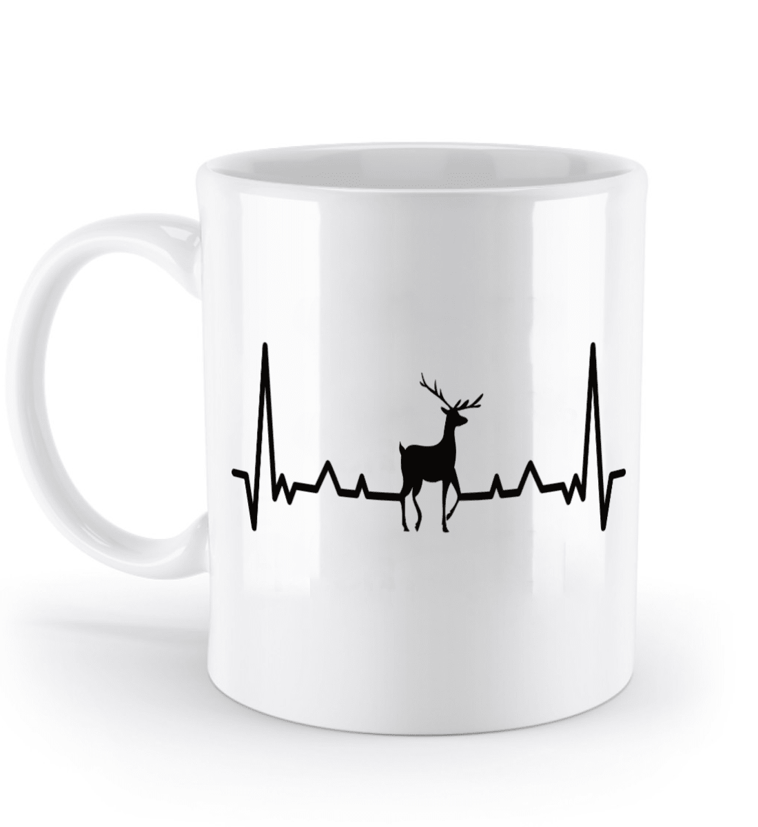 Tasse mit Herzschlag und Hirsch – personalisierbar mit Namen für Jäger und Naturliebhaber | Schollys - Schollys