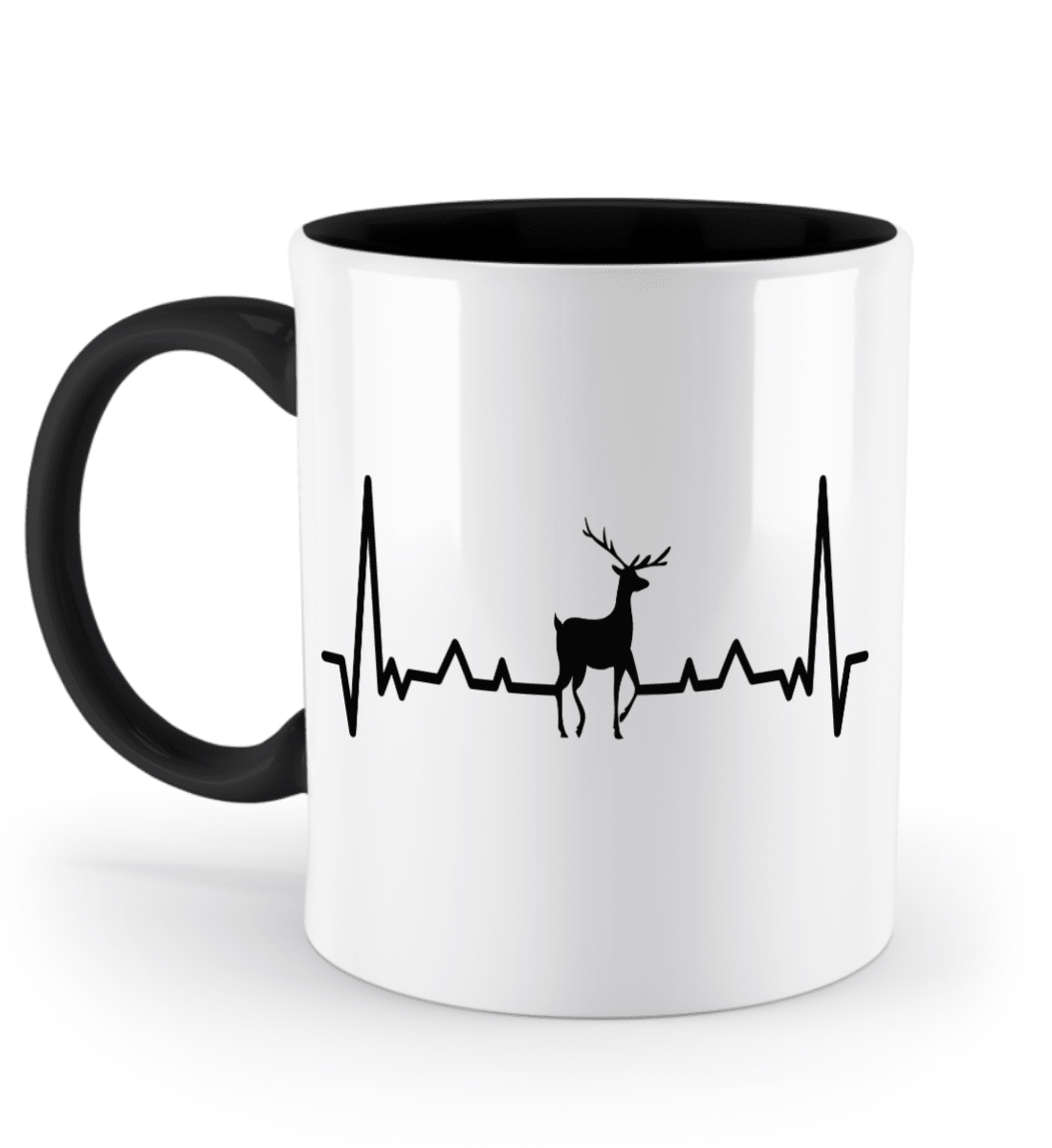 Tasse mit Herzschlag und Hirsch – personalisierbar mit Namen für Jäger und Naturliebhaber | Schollys - Schollys