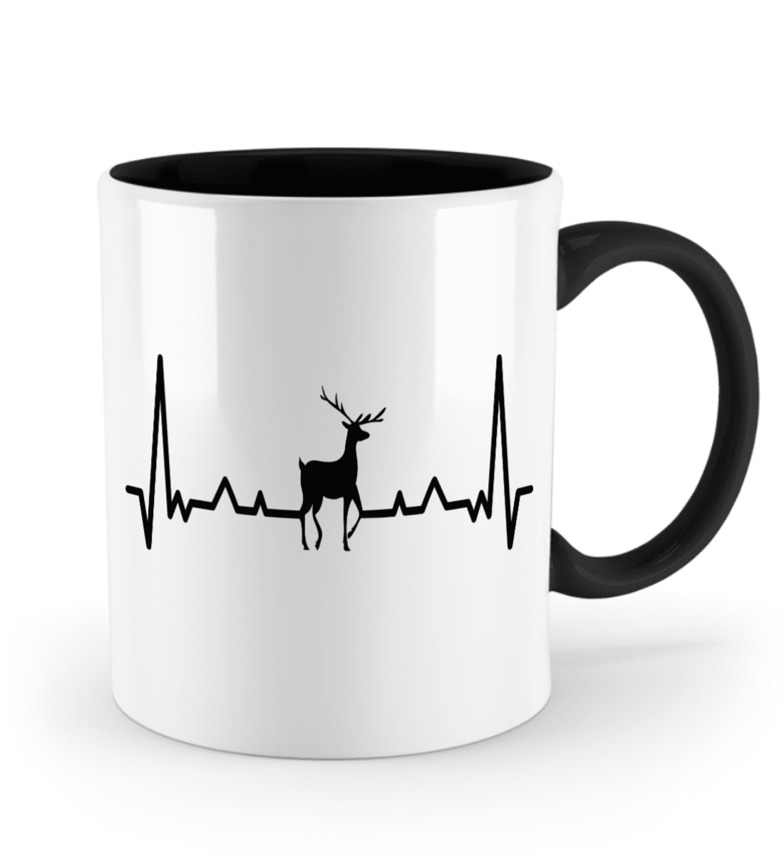 Tasse mit Herzschlag und Hirsch – personalisierbar mit Namen für Jäger und Naturliebhaber | Schollys - Schollys