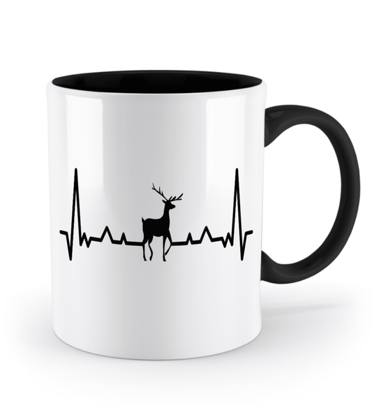 Tasse mit Herzschlag und Hirsch – personalisierbar mit Namen für Jäger und Naturliebhaber | Schollys - Schollys