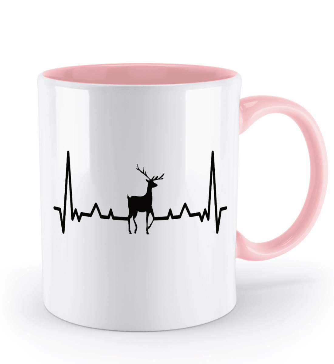 Tasse mit Herzschlag und Hirsch – personalisierbar mit Namen für Jäger und Naturliebhaber | Schollys - Schollys
