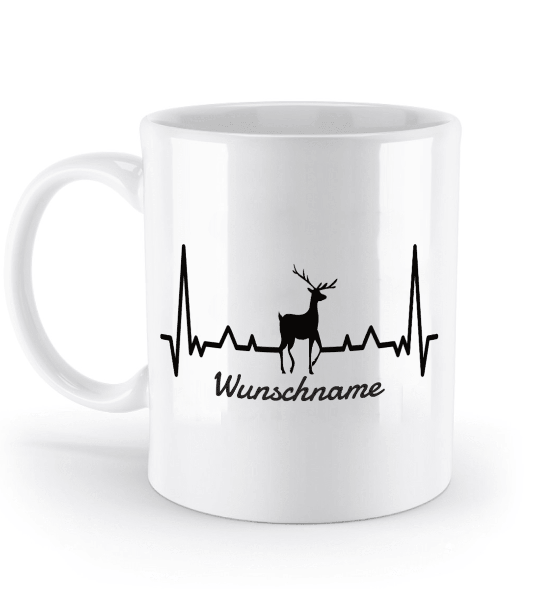 Tasse mit Herzschlag und Hirsch – personalisierbar mit Namen für Jäger und Naturliebhaber | Schollys - Schollys