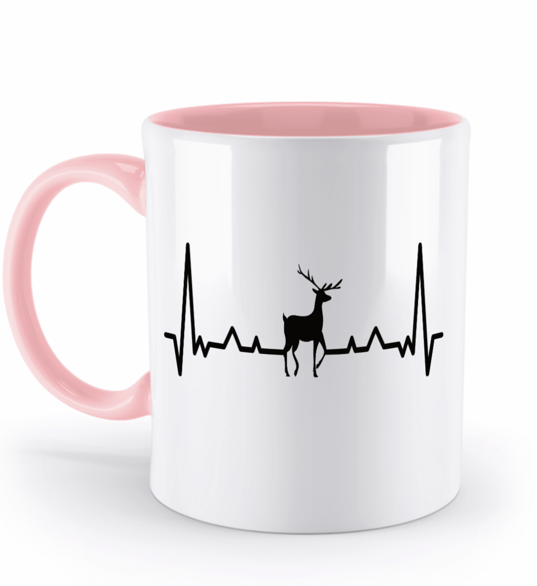 Tasse mit Herzschlag und Hirsch – personalisierbar mit Namen für Jäger und Naturliebhaber | Schollys - Schollys