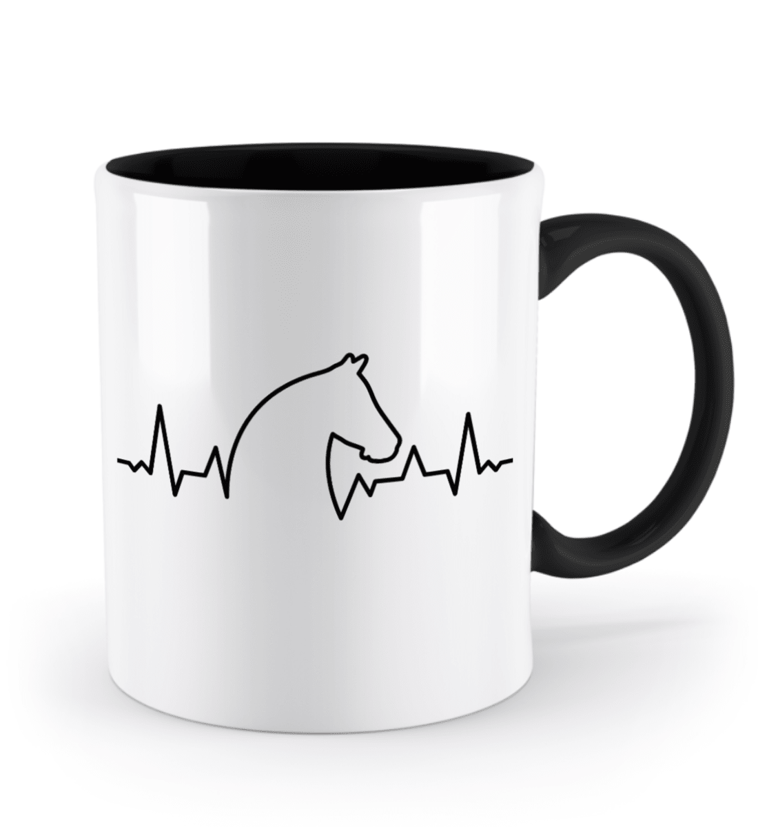 Tasse mit Herzschlag und Pferdekopf – personalisierbar mit Namen für Pferdeliebhaber | Schollys - Schollys