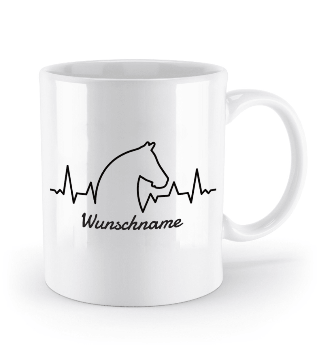 Tasse mit Herzschlag und Pferdekopf – personalisierbar mit Namen für Pferdeliebhaber | Schollys - Schollys